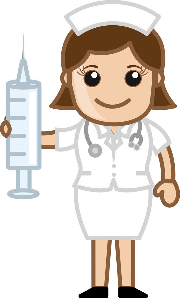 Nurse Standing With Syringe - Medical Cartoon Vector Character Royalty ...