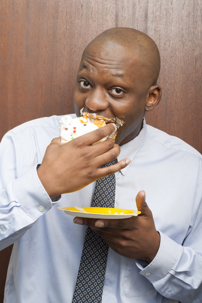 Office person with cake