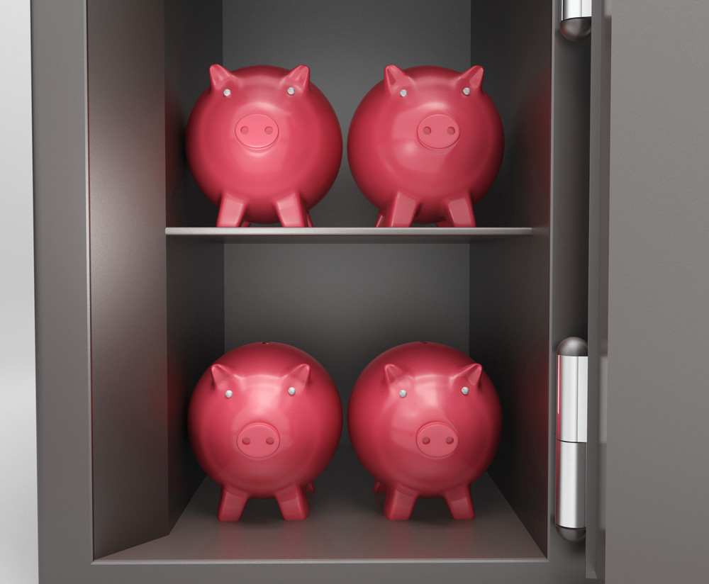 Open Safe With Piggy Shows Bank Safety