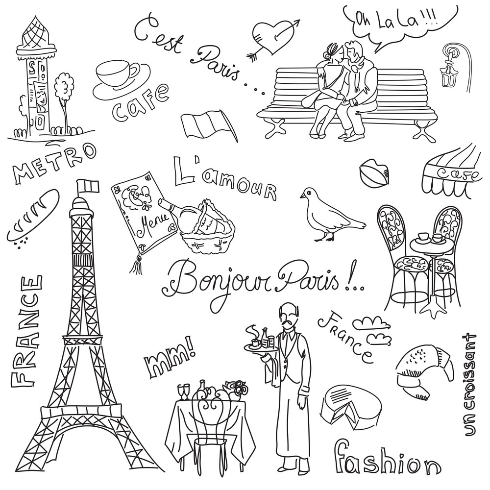 Paris Doodles. French Cuisine. Royalty-Free Stock Image - Storyblocks