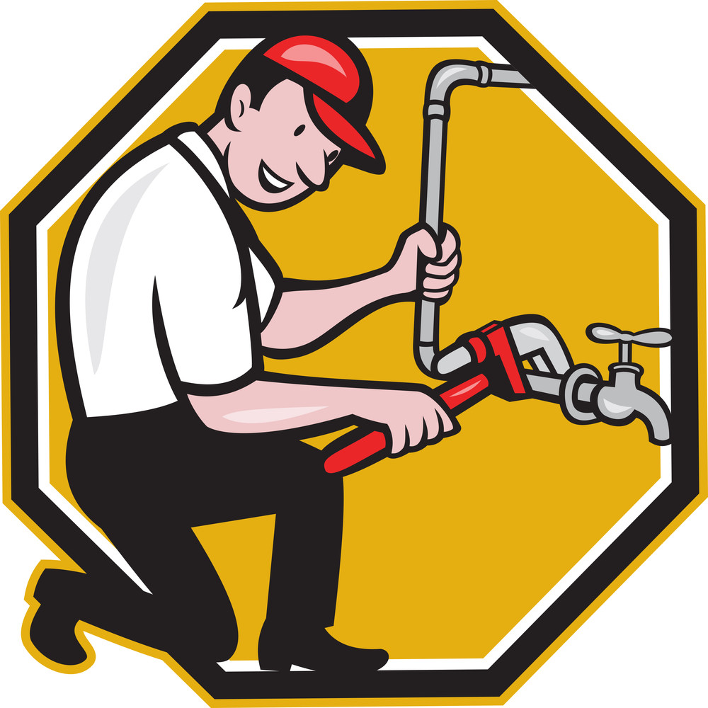 Plumber Repair Faucet Tap Cartoon RoyaltyFree Stock Image