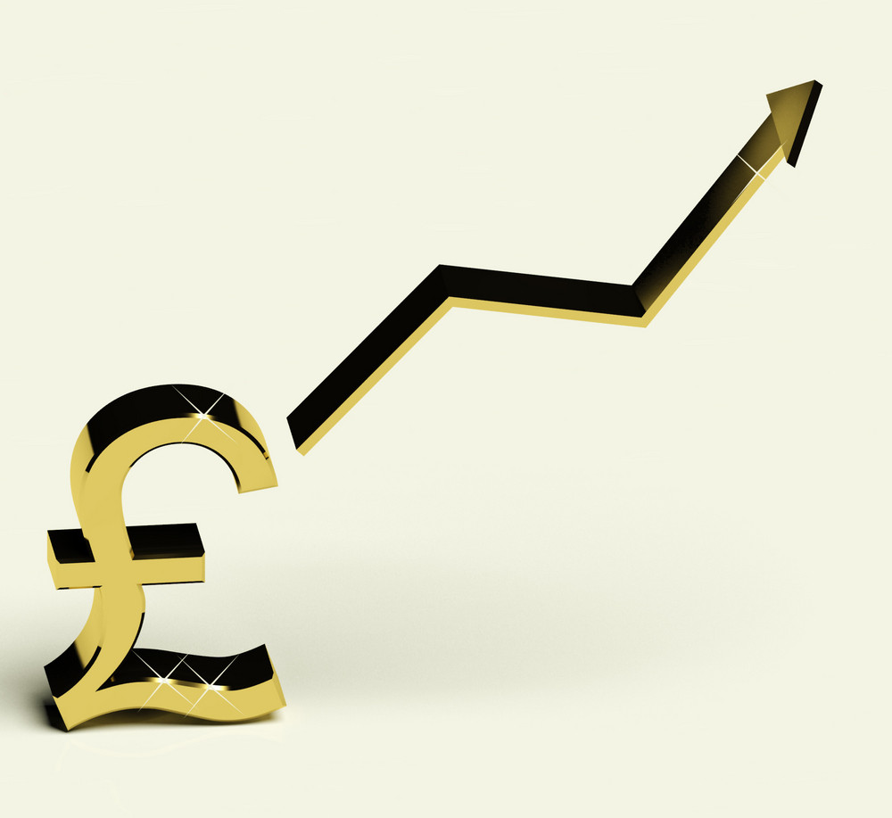 Pound Sign And Up Arrow As Symbol For Earnings Or Profit