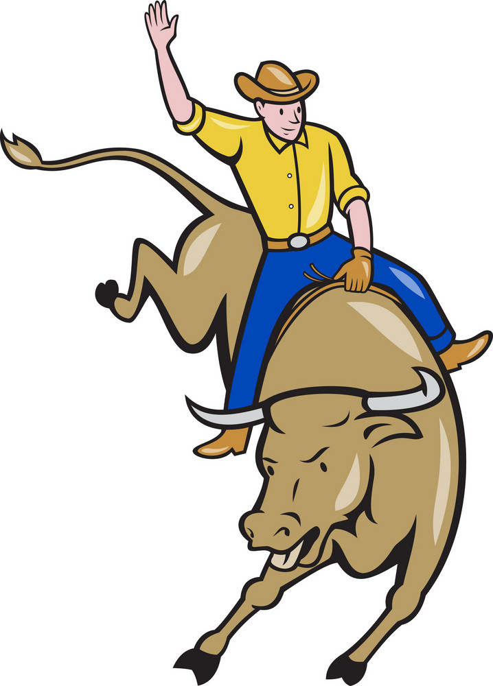 Rodeo Cowboy Bull Riding Cartoon Royalty-Free Stock Image - Storyblocks