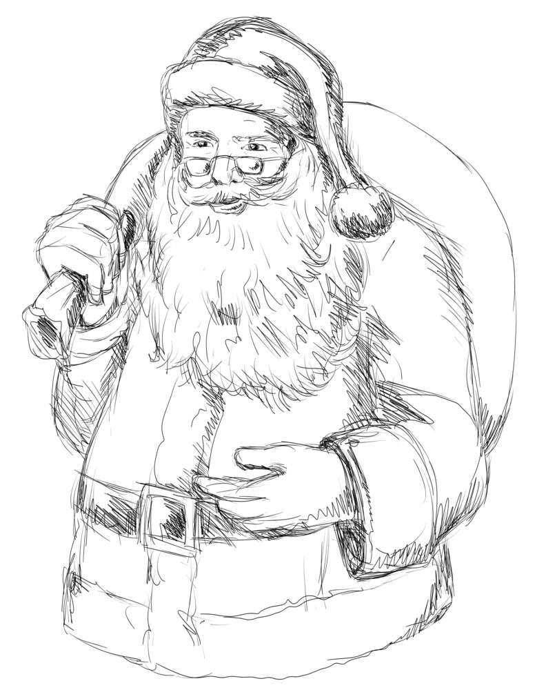 Santa Claus Front Sketch Bw RoyaltyFree Stock Image