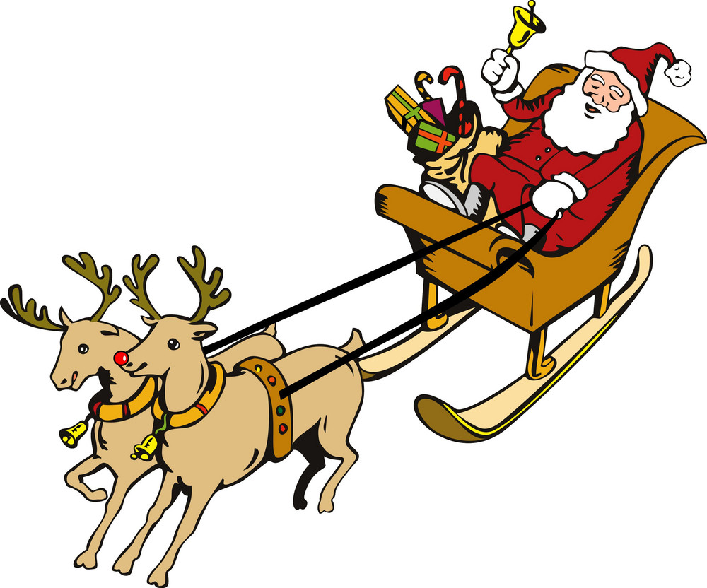 Santa Claus Riding Sleigh Front White Bg Royalty-Free Stock Image ...