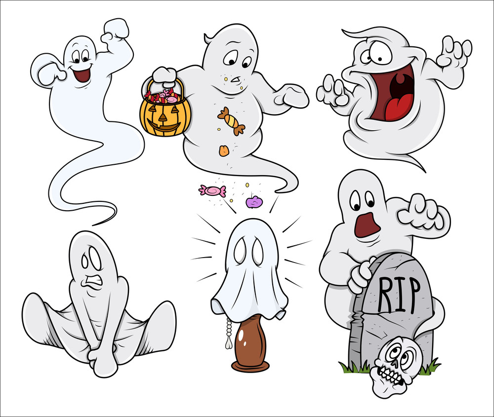 Set Of Cartoon Funny Ghosts Vector RoyaltyFree Stock Image Storyblocks