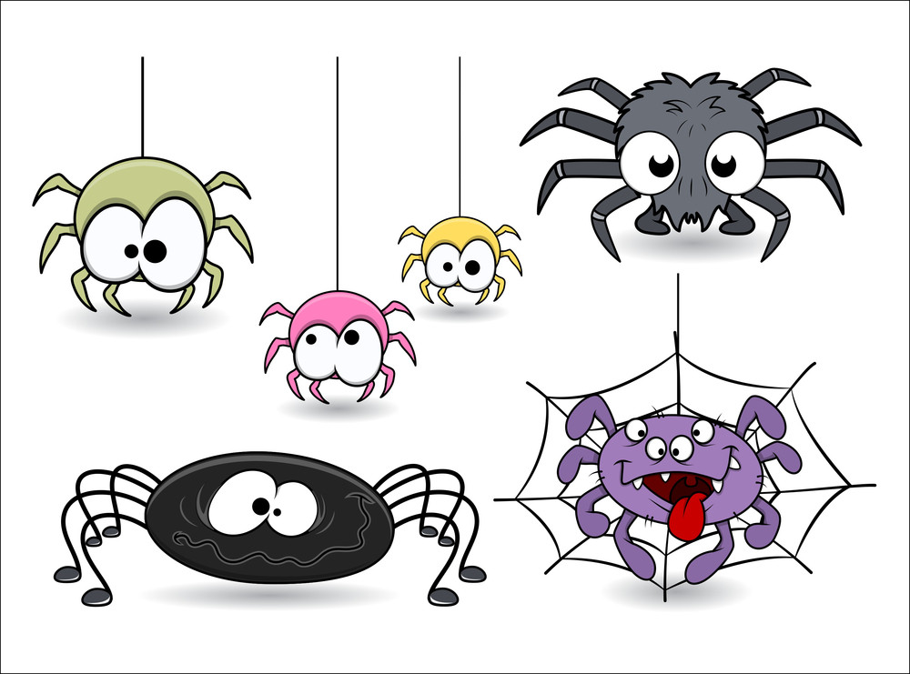 Set Of Cute Funny Cartoon Spiders Vectors Royalty Free Stock Image