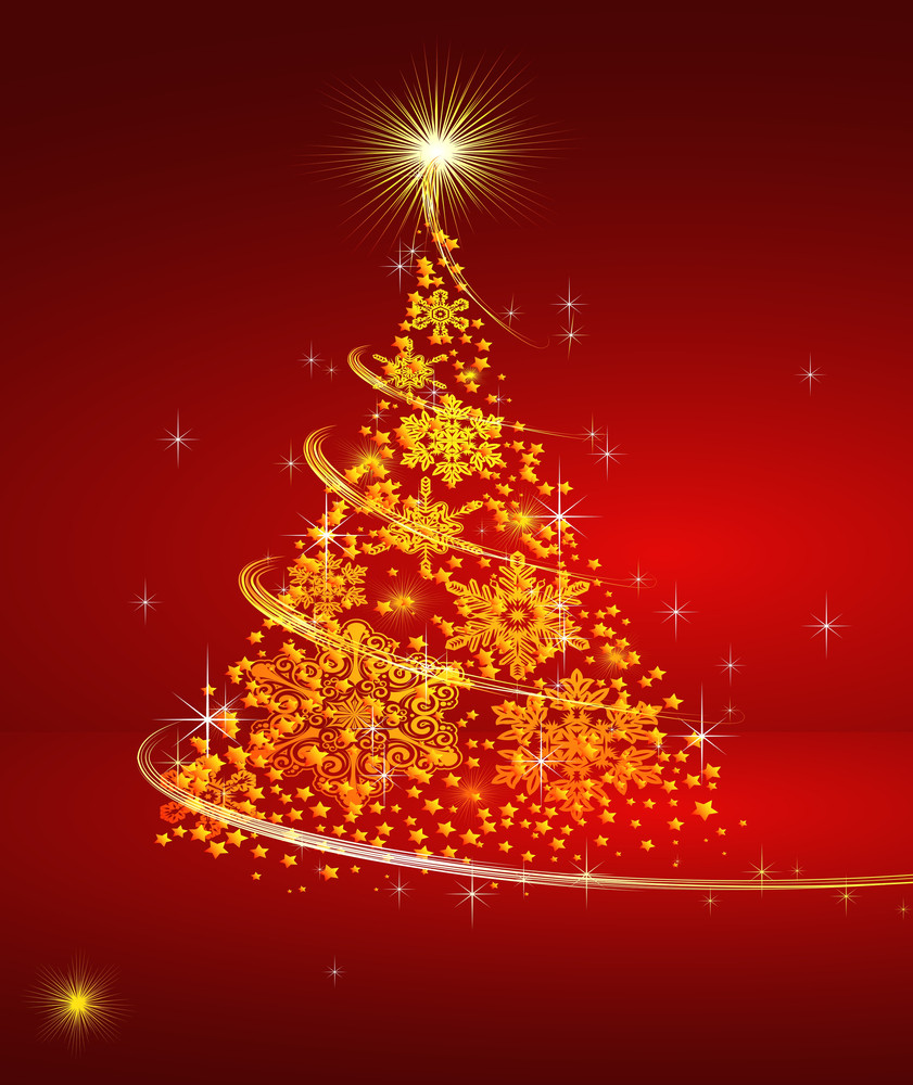 Shining Christmas Tree With Golden Sparkles Vector
