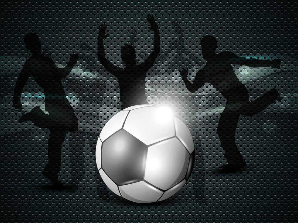 Shiny Soccer Ball With Football Players Silhouette. Royalty-Free Stock ...