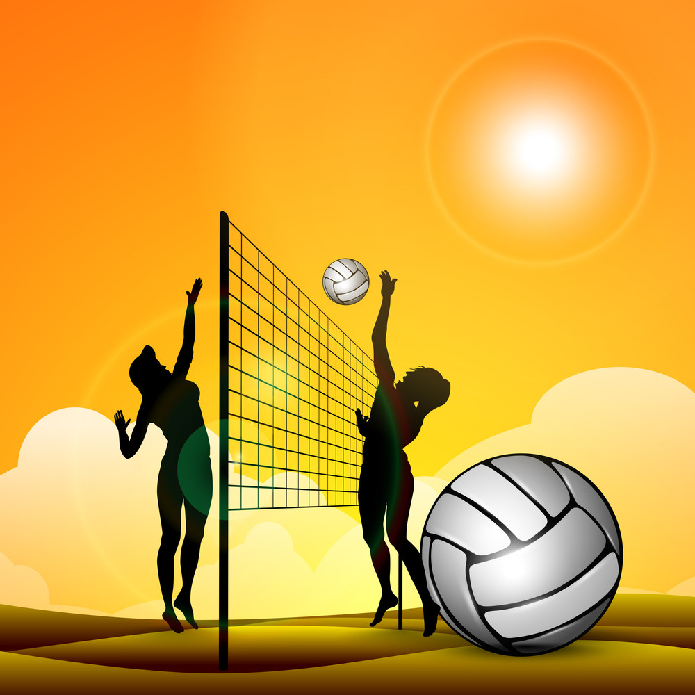 Silhouette Of Volley Ball Girls Player Playing Volleyball Ans ...