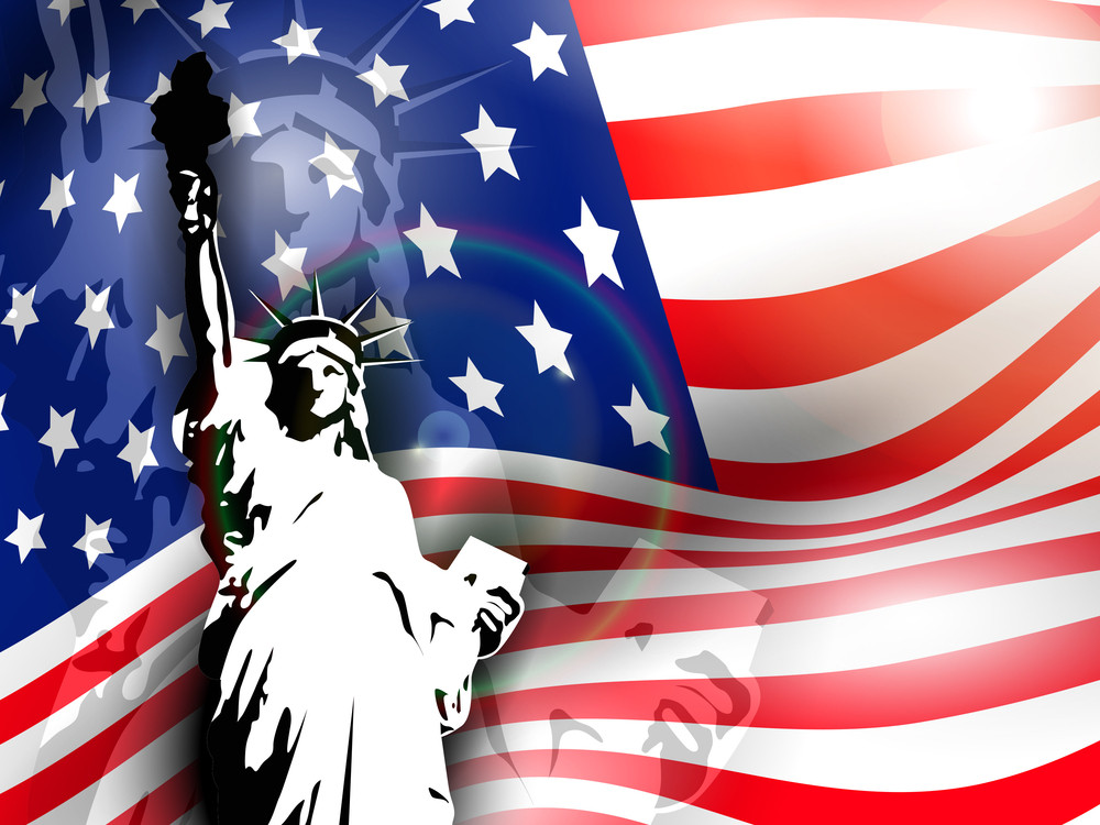 Statue Of Liberty On American Flag Background For 4th July