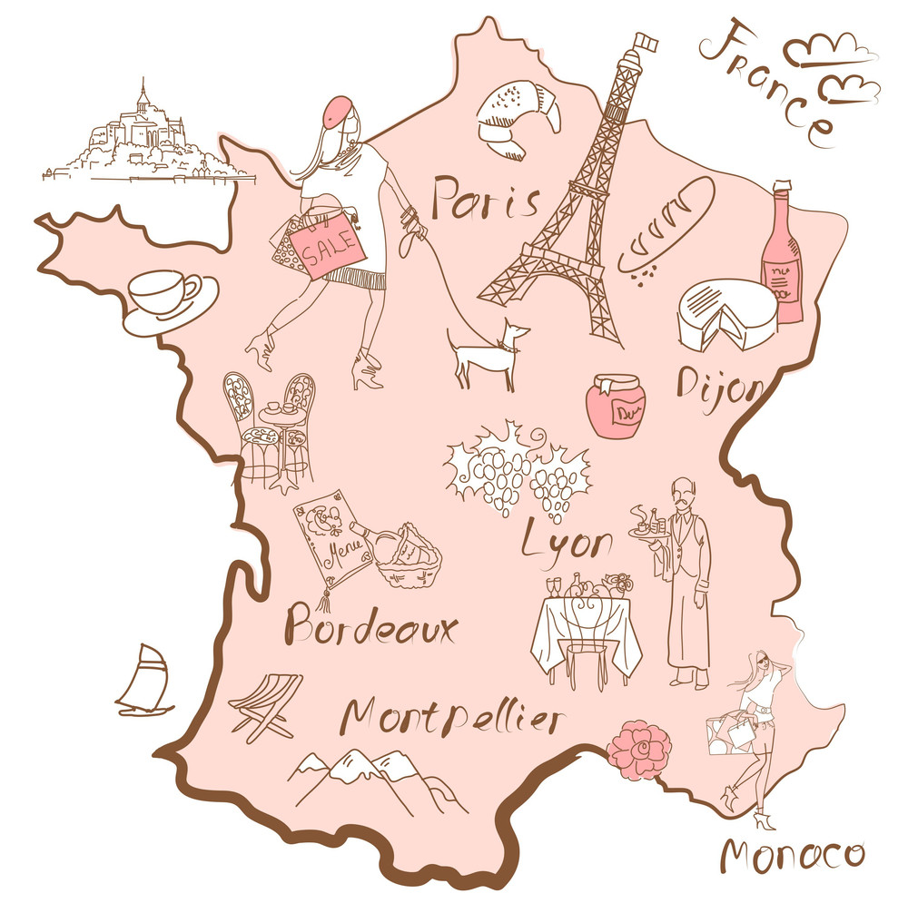 Stylized Map Of France. Things That Different Regions In ...