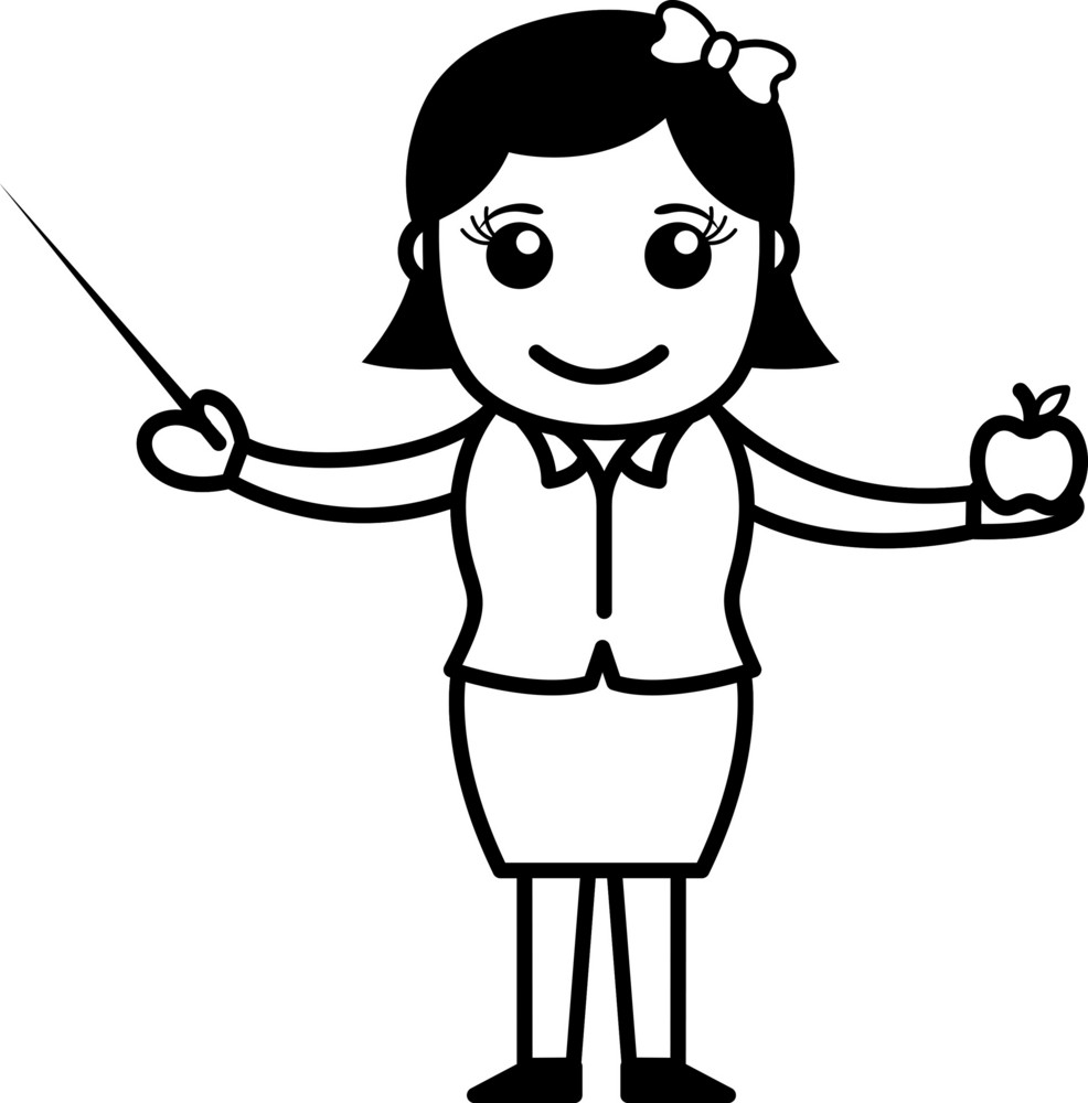 Teacher With Stick And Apple - Cartoon Character Royalty-free Stock 