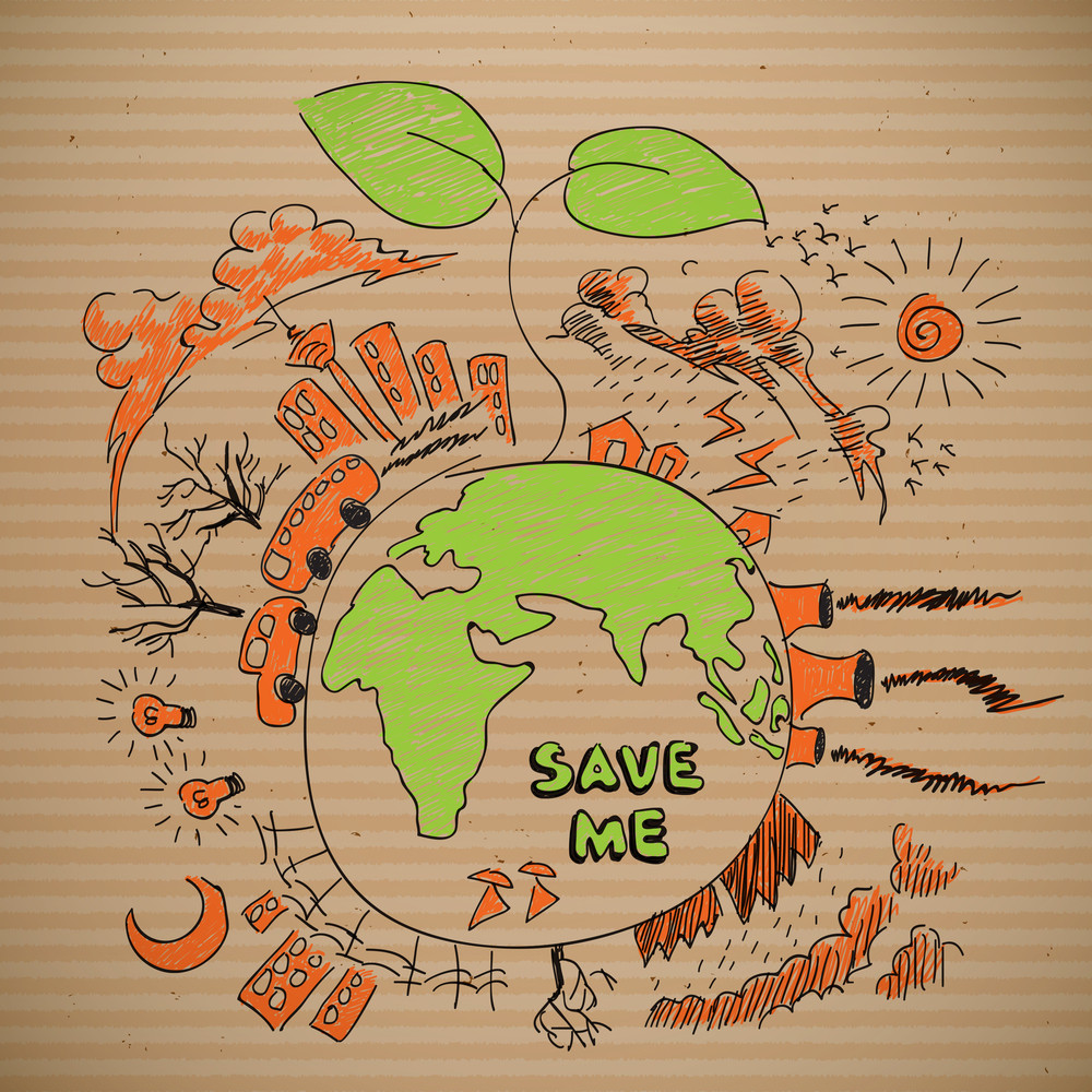 Vector Environmental Save Earth Doodles On Brown Paper Royalty