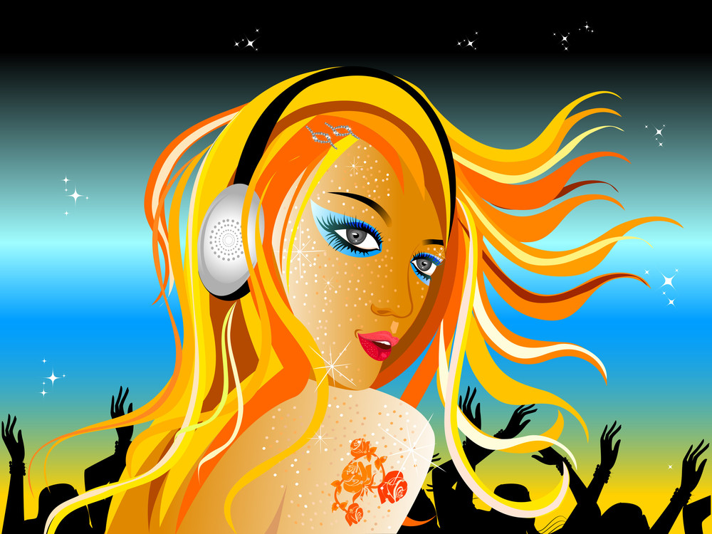 Vector Illustration Of A Dj Girl. Royalty-Free Stock Image - Storyblocks