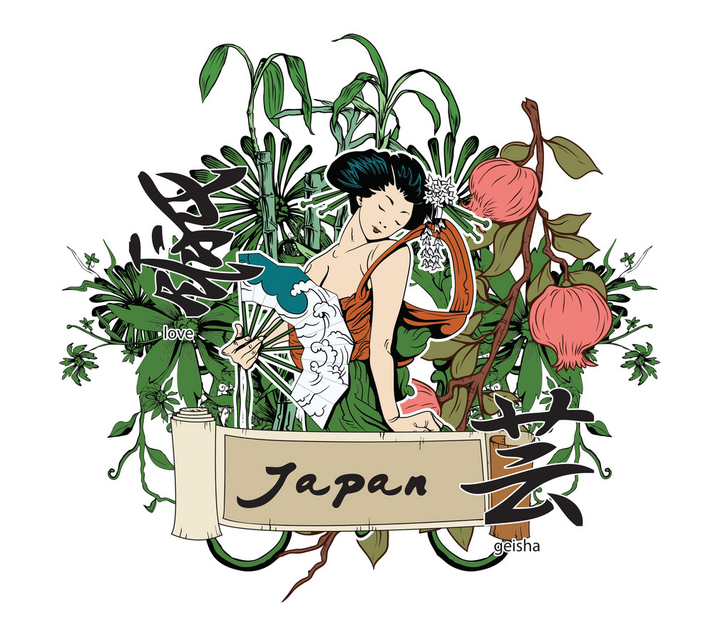 Vector Japanese Illustration With Geisha Royalty-Free Stock Image