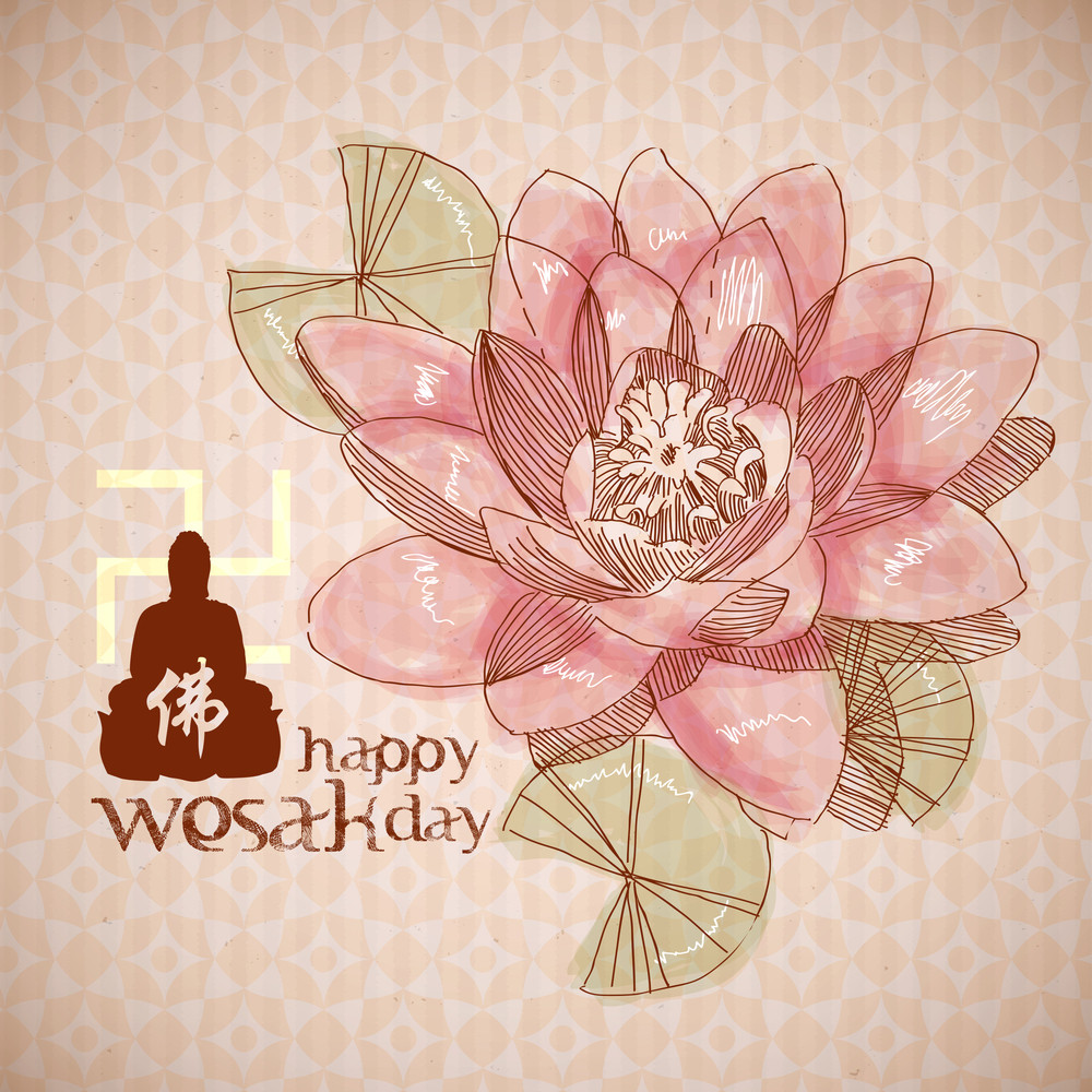 Vector Lotus Drawing For Wesak Day Royalty-Free Stock Image - Storyblocks