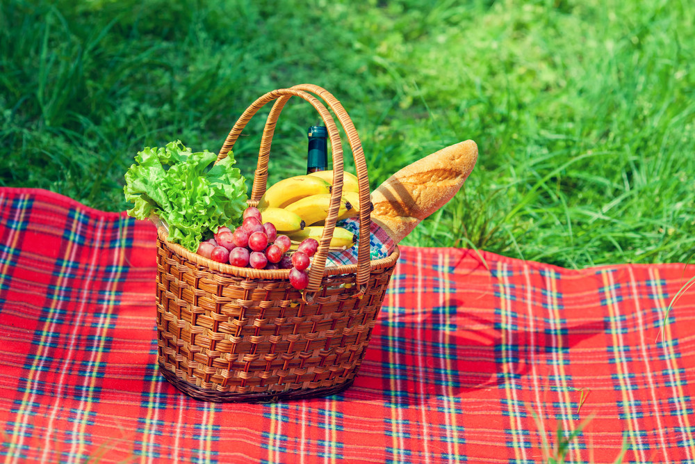 picnic basket with blanket