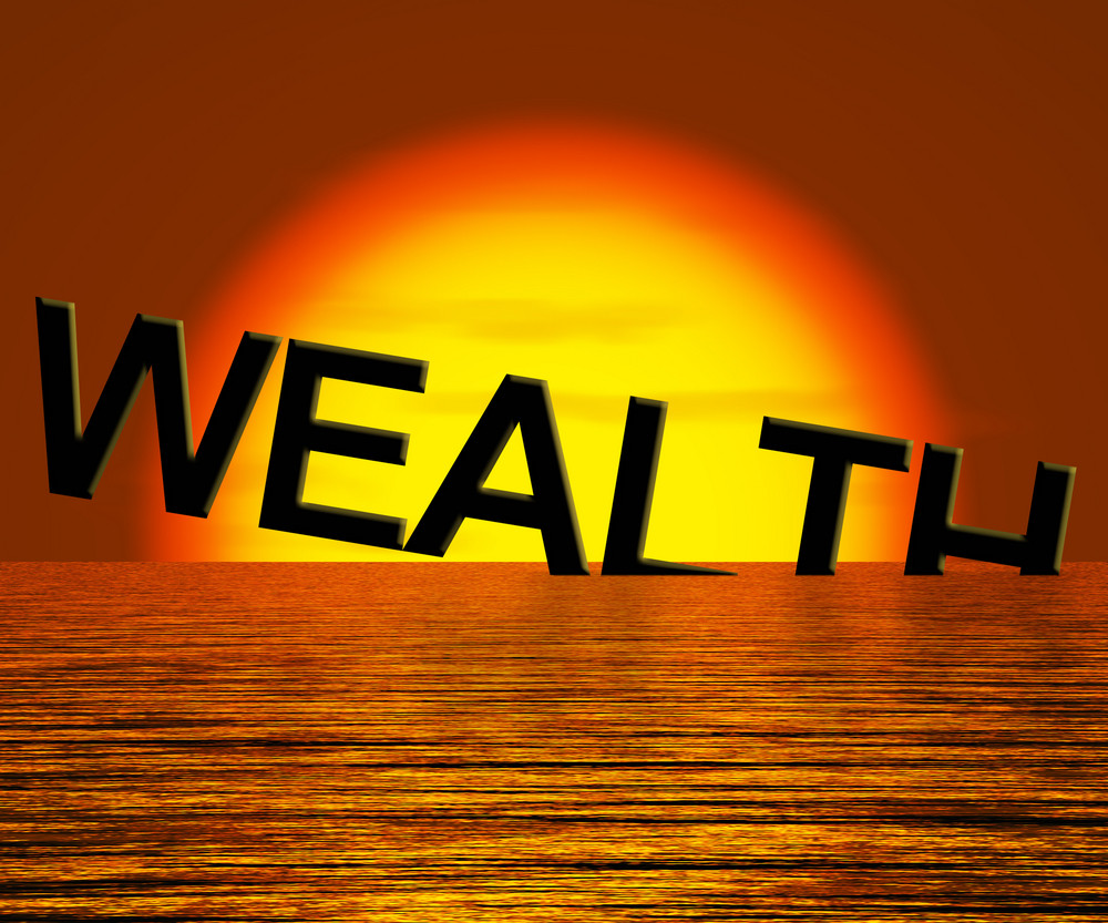 Wealth Word Sinking And Sunset Showing Depression Recession And Economic Downturn