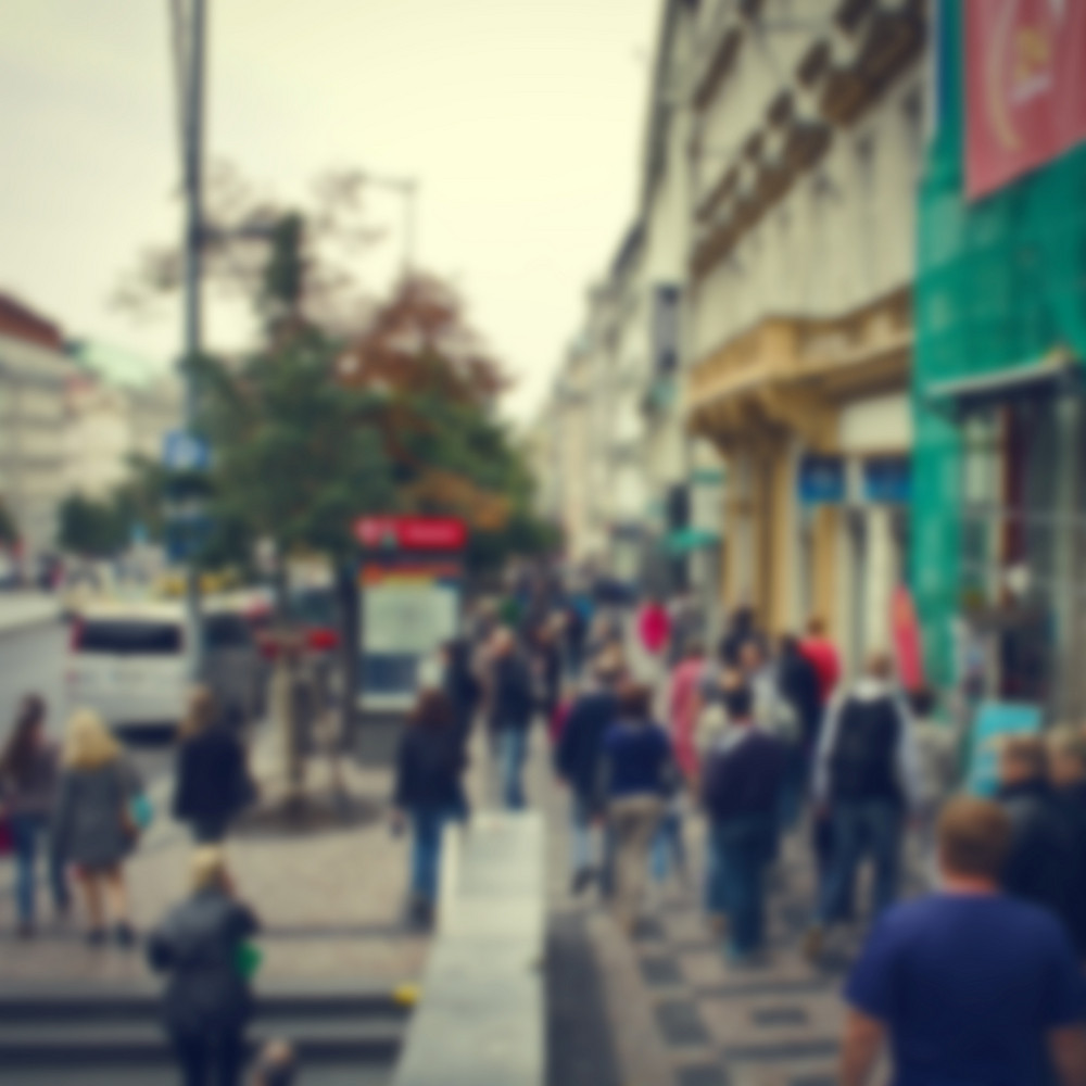 People in city vintage blur background
