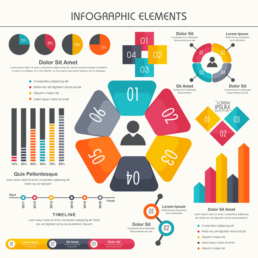 Colorful Business Infographic elements set including statistical bar ...