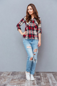 checked shirt and jeans