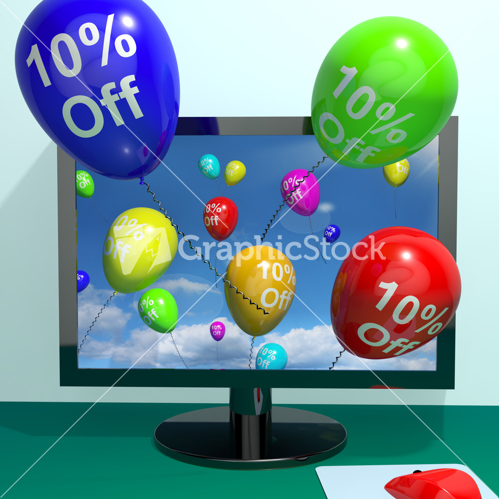 10% Off Balloons From Computer Showing Sale Discount Of Ten Percent Online