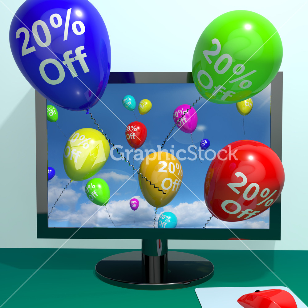 20% Off Balloons From Computer Showing Sale Discount Of Twenty Percent Online