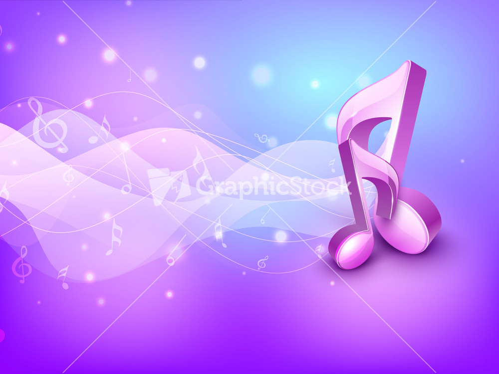  3d Musical Notes On Shiny Background 