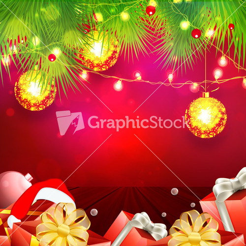 Vector Christmas Card With Fir Tree Branch And Garland