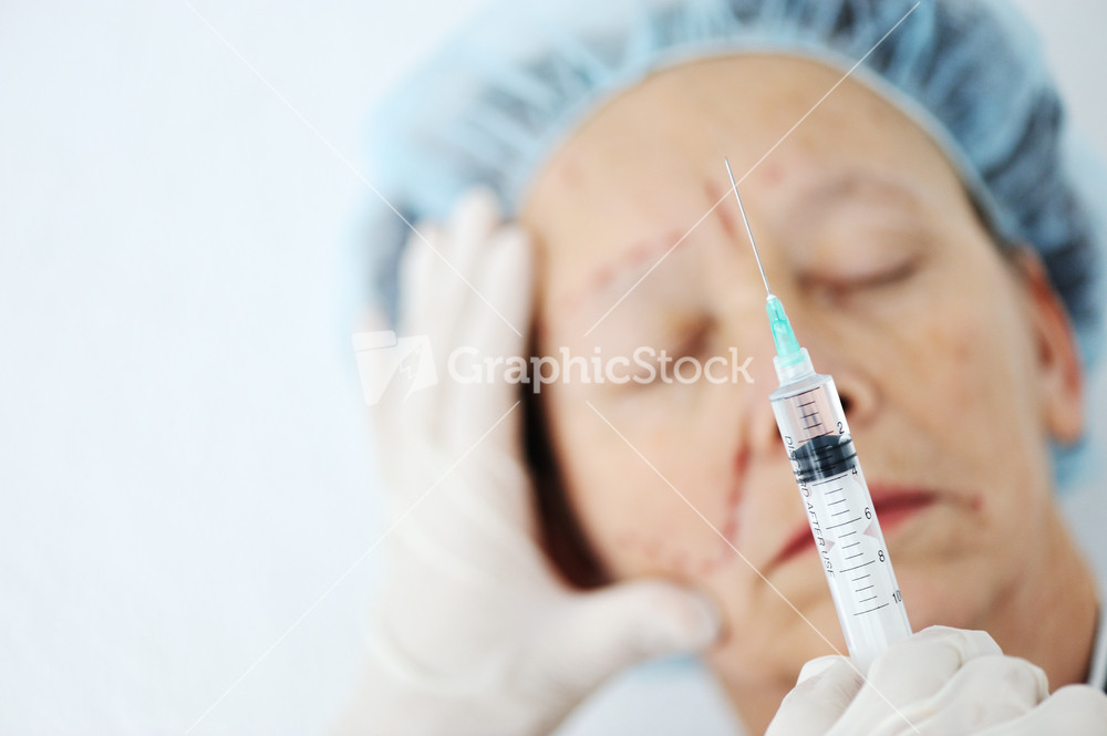 Elderly woman getting Botox injection procedure