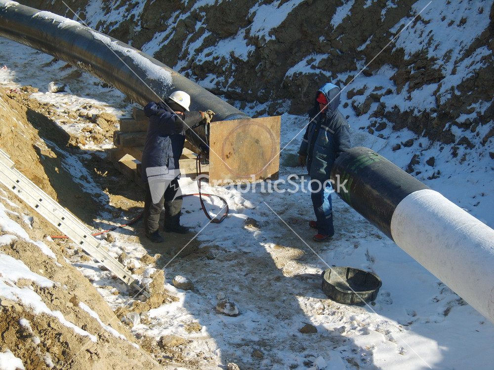 Construction of an oil and gas pipeline. industrial equipment.