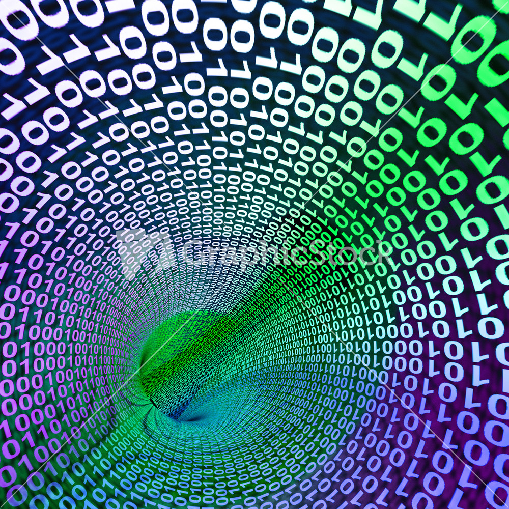 Abstract Binary Code Lighted Tunnel Showing Technology And Computing