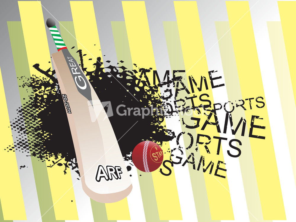 Abstract Grunge Background With Cricket Bat And Ball