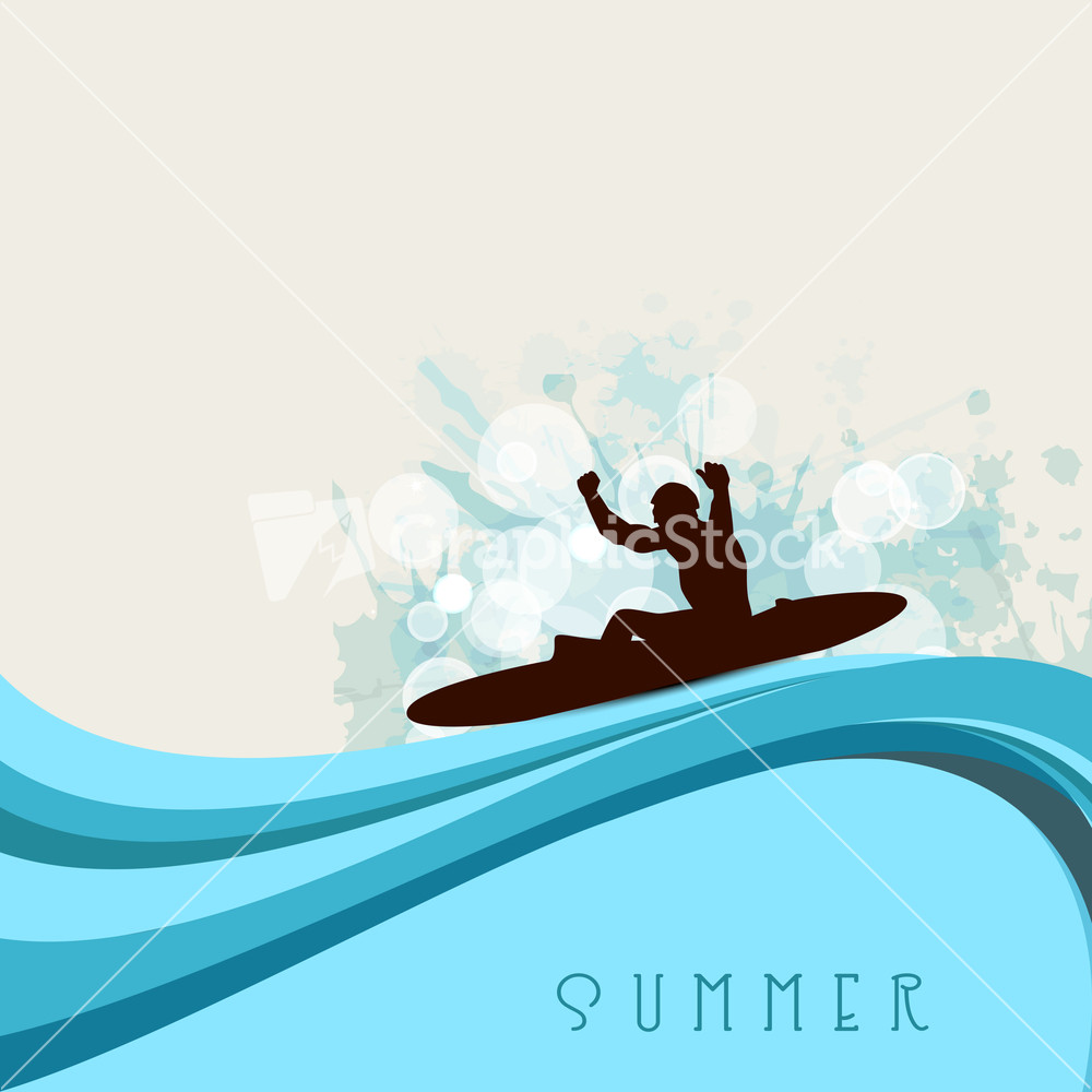 Abstract Summer Background With Silhouette Of A Man Doing Kayaking