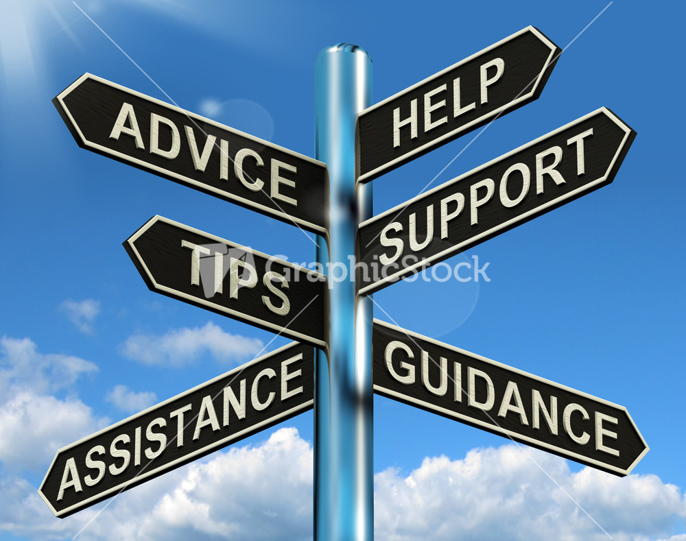 Advice Help Support And Tips Signpost Showing Information And Guidance