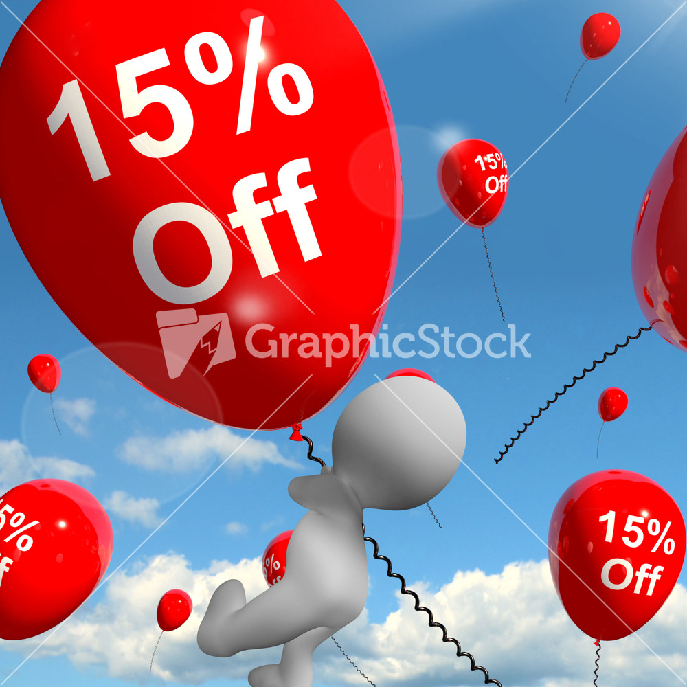 Balloon With 15% Off Showing Discount Of Fifteen Percent
