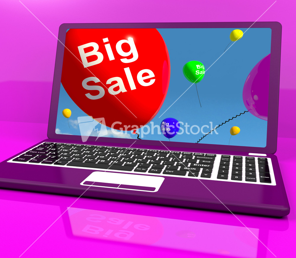 Big Sale Balloon On Laptop Shows Online Discounts