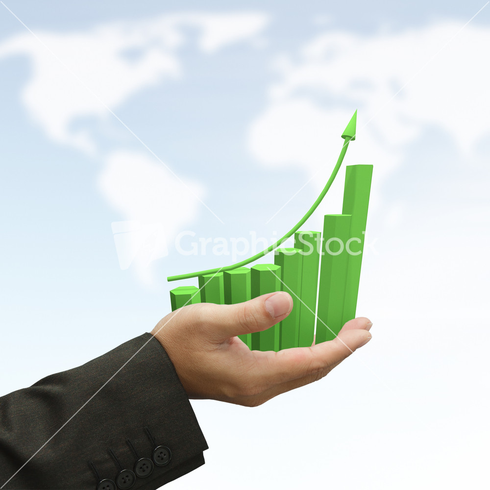 Business Hand Hold Rising Green Graph