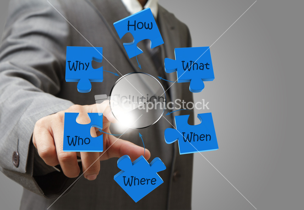 Business Man Hand Pointing At Solution Solving Problem Diagram