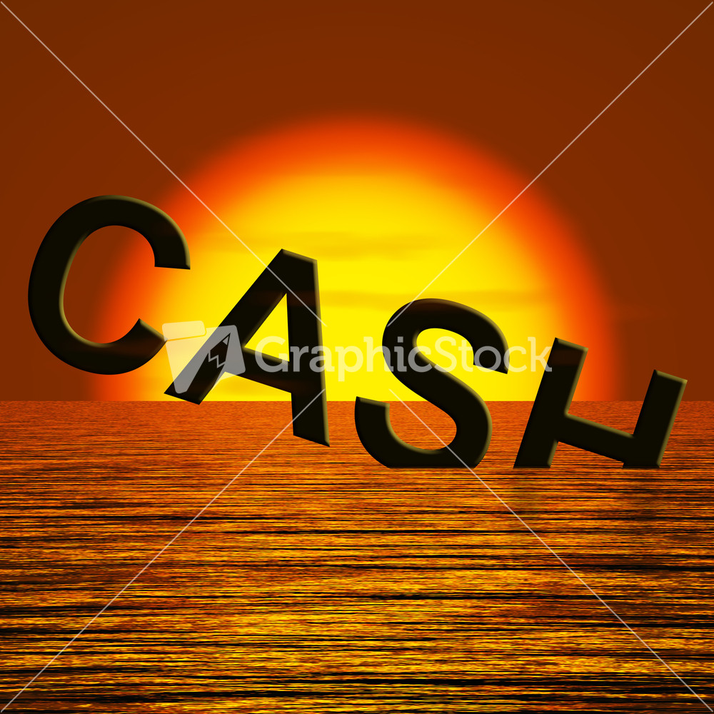 Cash Sinking And Sunset Showing Depression Recession And Economic Downturn