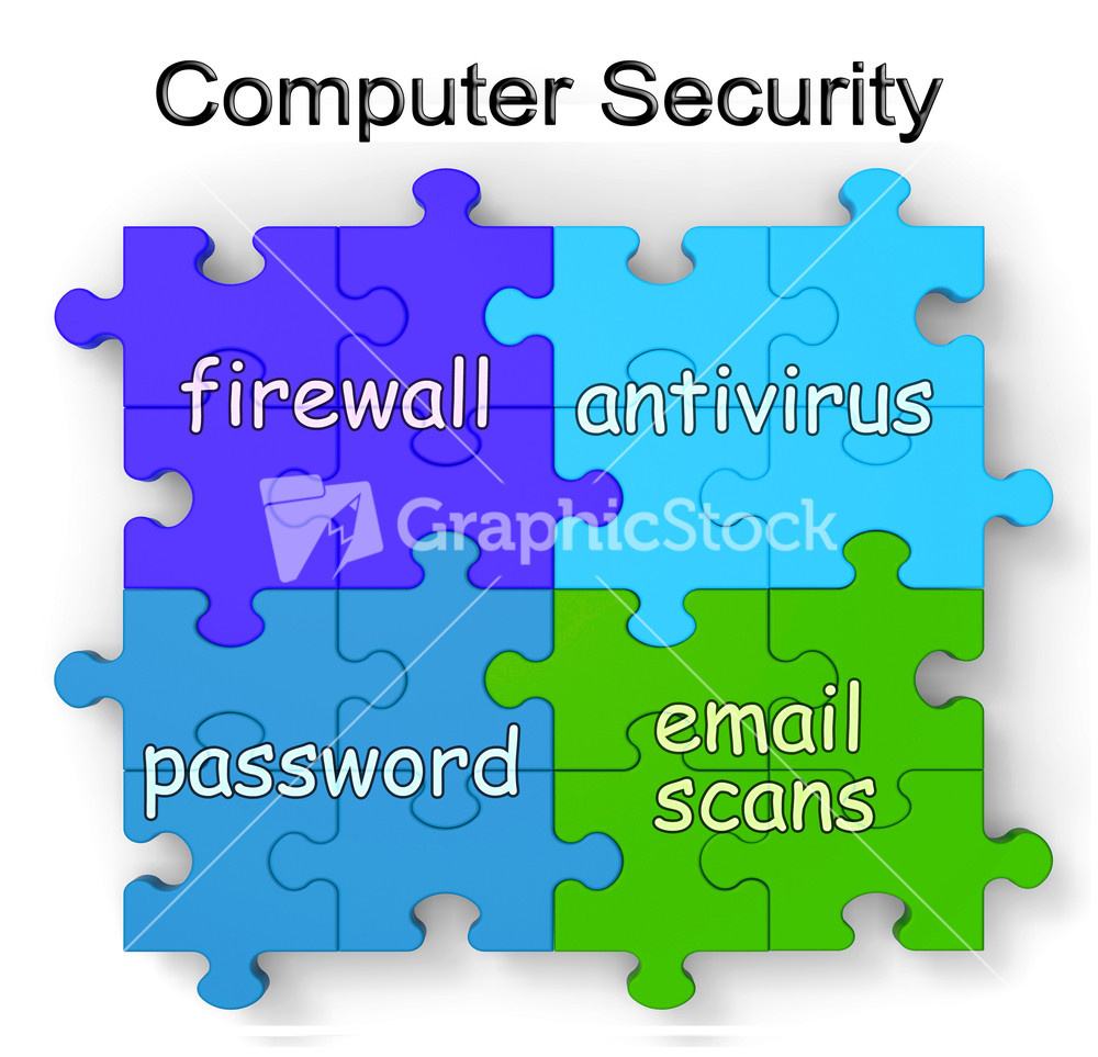 Computer Security Puzzle Shows Firewall And Antivirus