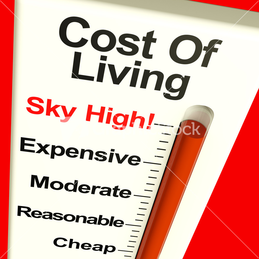 Cost Of Living Expenses Sky High Monitor Showing Increasing Costs