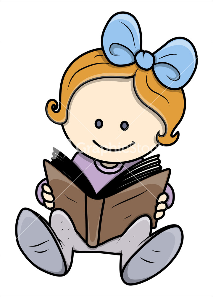 Drawing Art Of Cute Little Girl Reading A Book Vector Illustrations ...