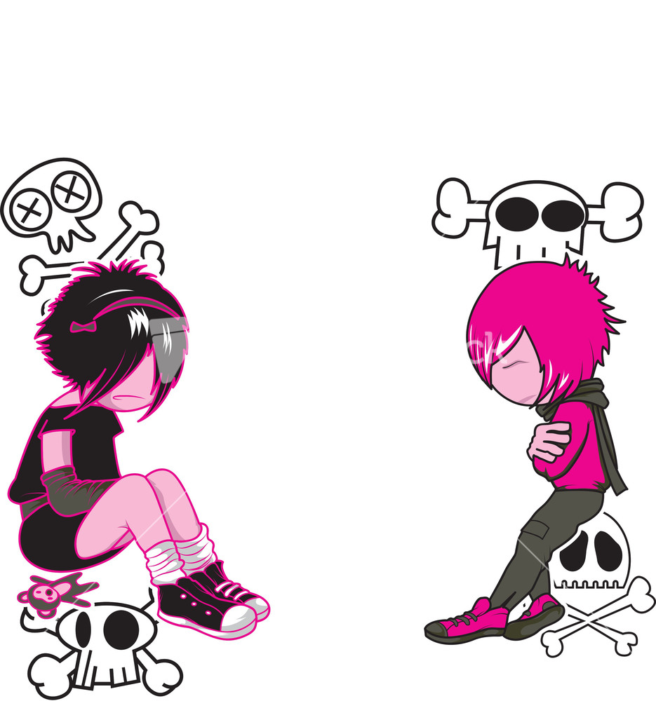 Emo Kids With Grunge Vector Tshirt Design