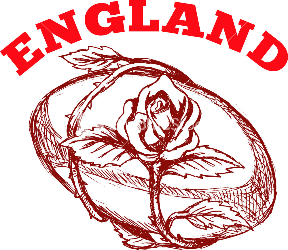 England Rugby Ball With English Rose Flower Stock Image