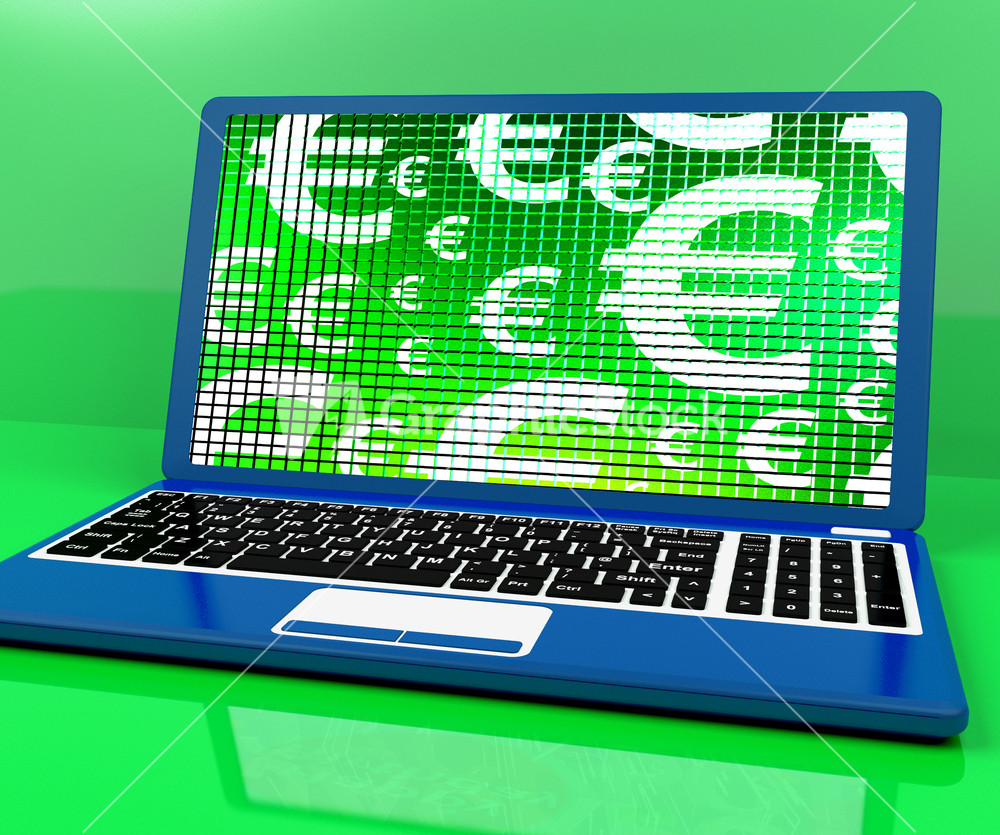 Euros Symbols On Laptop Showing Money And Investment