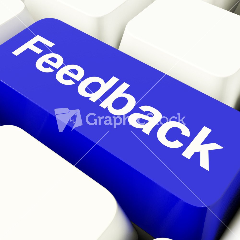 Feedback Computer Key In Blue Showing Opinions And Surveys