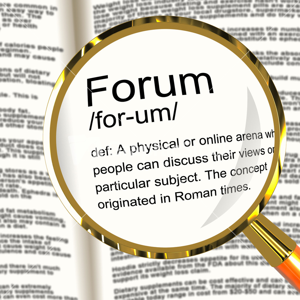 Forum Definition Magnifier Showing A Place Or Online Arena For Discussion And Networking