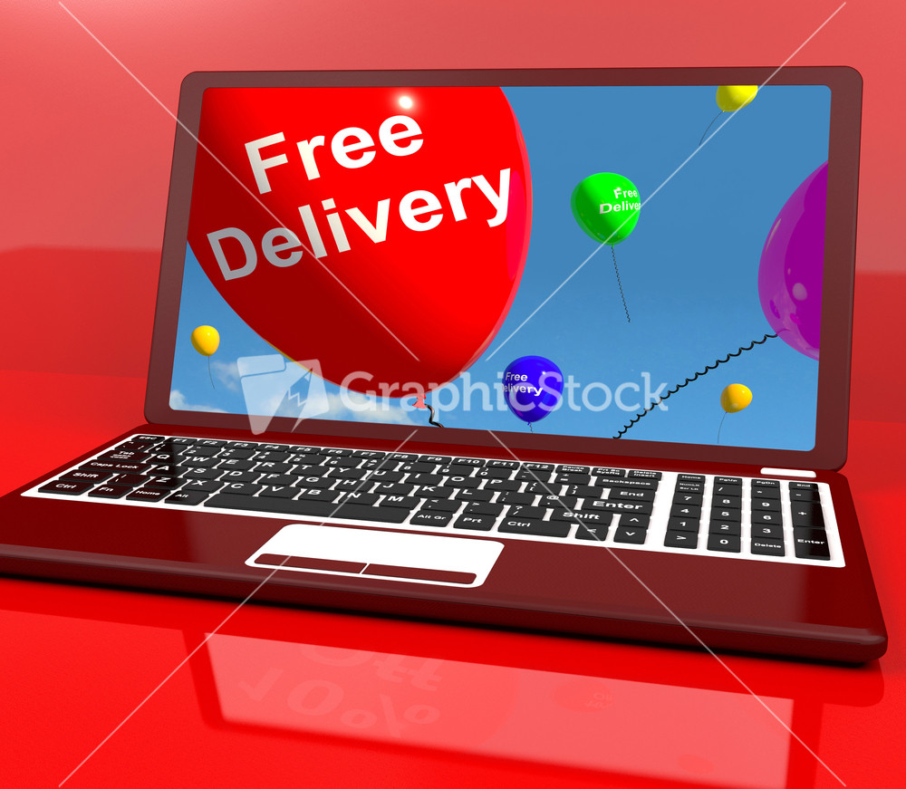 Free Delivery Balloons On Computer Showing No Charge Or Gratis To Deliver